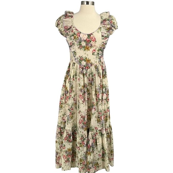NWT LoveShackFancy Exley Dress Shining Gemstone Size 2 Floral Short Sleeve - Picture 1 of 16